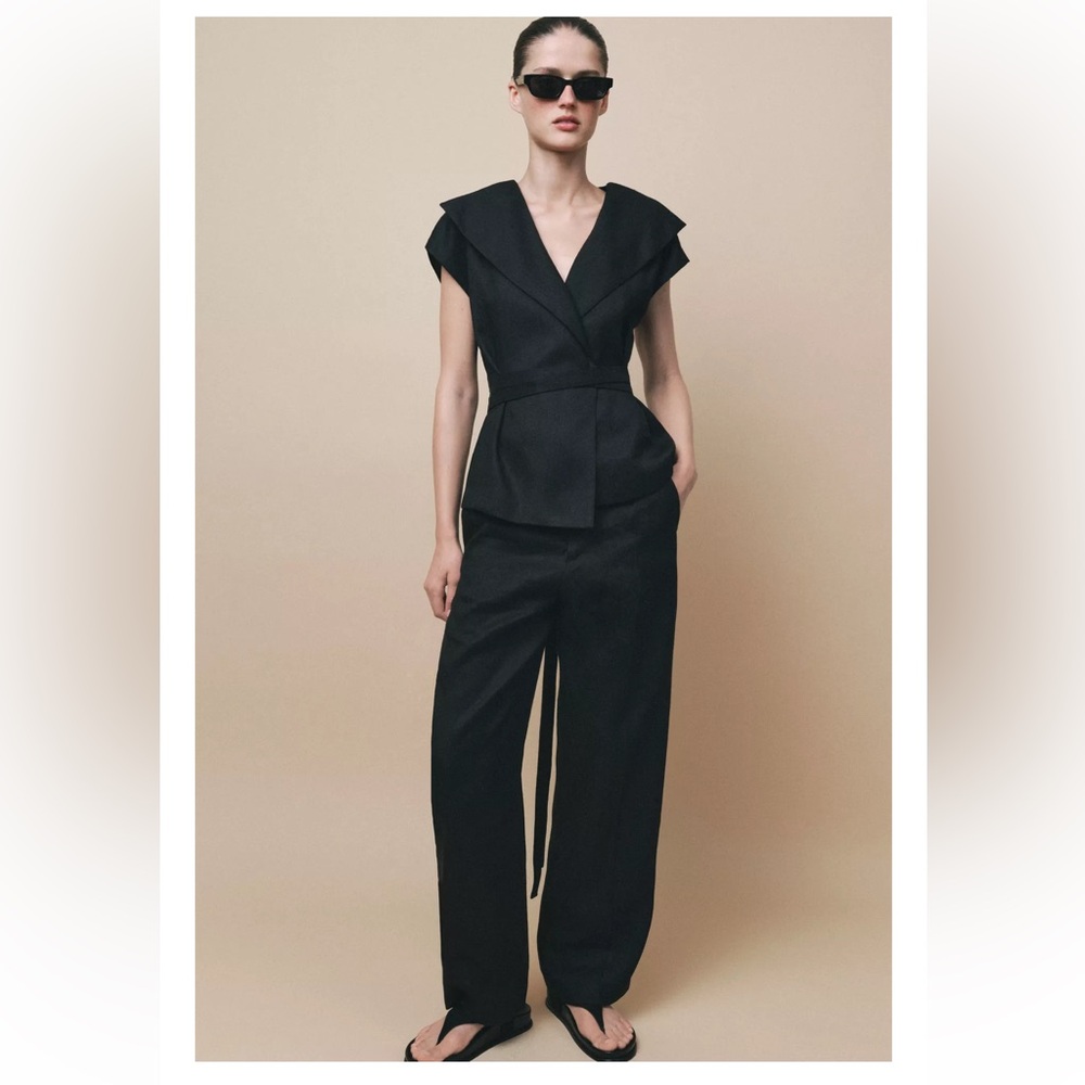 Zara collection black linen vest and pants set